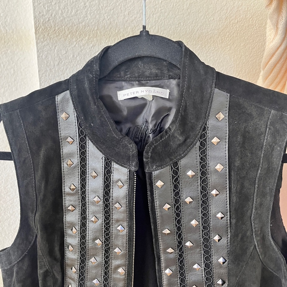 Black‎ Suede Studded Vest Western Boho Biker Festival Moto Style - Picture 14 of 16
